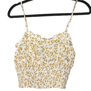 American Eagle white and yellow Floral cropped tank top